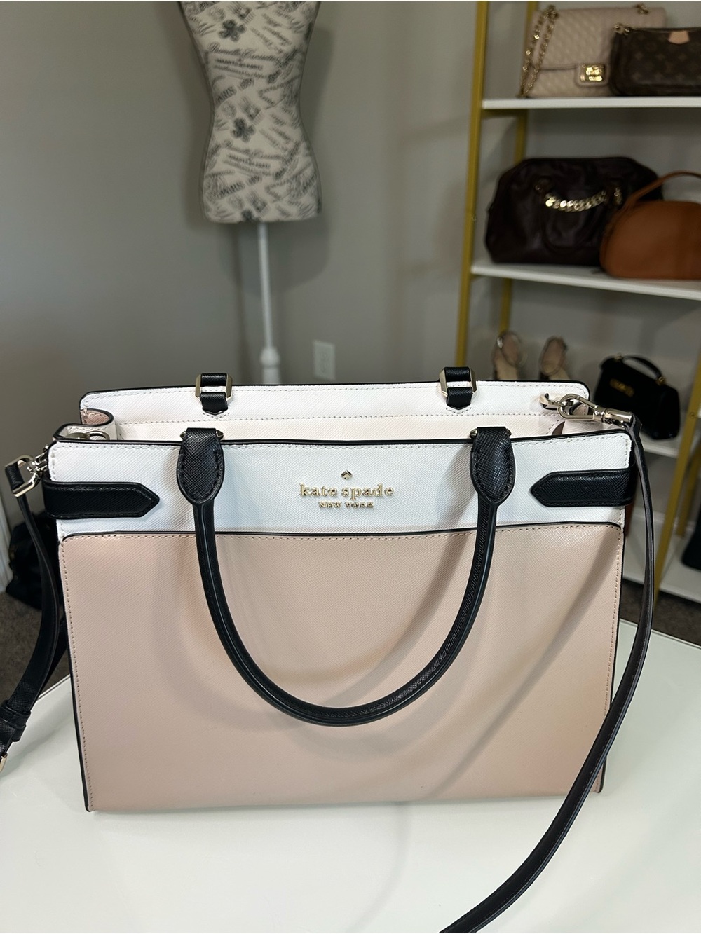 Kate Spade Large Leather Satchel in Blush, White & Black - Picture 6 of 12